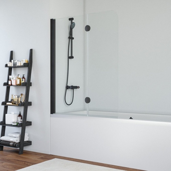 Шторка для ванны VEGAS GLASS E2V Novo 120x140 профиль черный матовый, стекло ультрапрозрачное