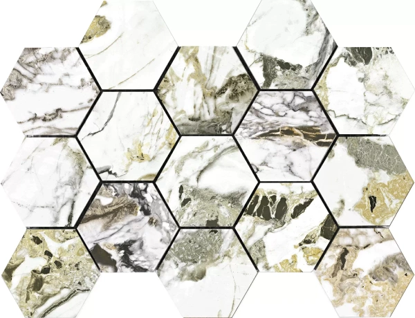 Мозаика MALLA HEX CR LUX GROTTA ORO 32.5x22.5