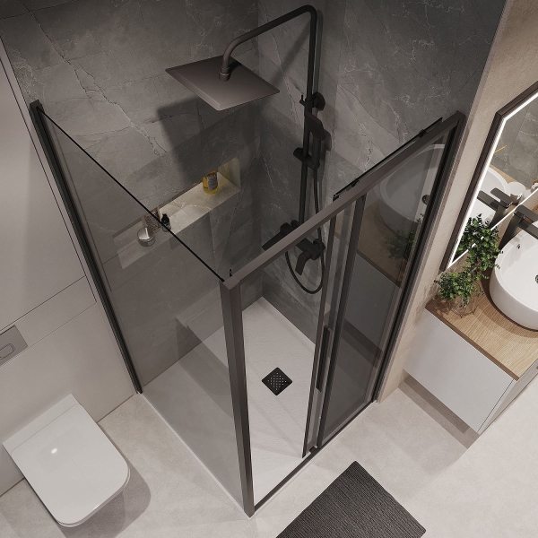 Неподвижная стенка NIAGARA Nova 80x195 профиль черный матовый, стекло тонированное