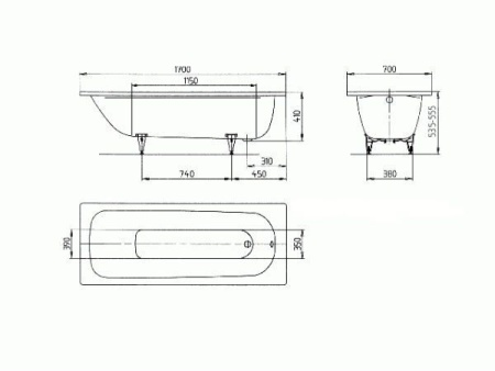 Стальная ванна KALDEWEI Saniform Plus мод. 363-1, 170х70 Easy Clean