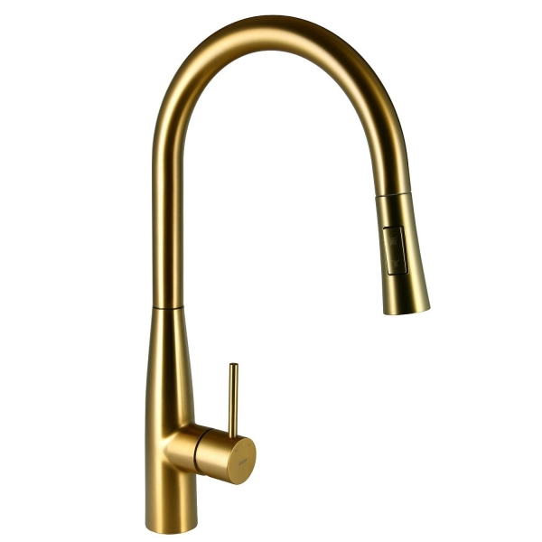 Смеситель для кухни RAIBER Graceful с вытягивающимся поворотным изливом RPG-011 золото матовое