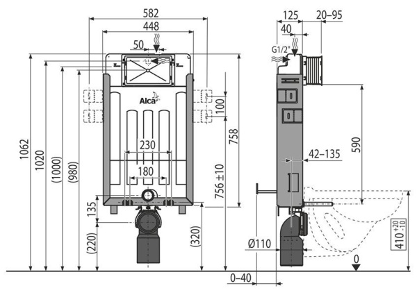 Смывной бачок скрытого монтажа ALCAPLAST Renovmodul Ecology AM115/1000E