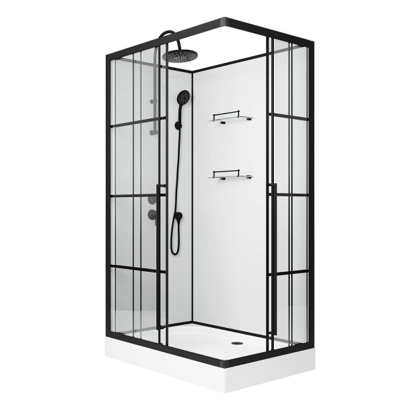 Душевая кабина NIAGARA Standart 100x80x225 L профиль черный матовый, стекло с рисунком клетка