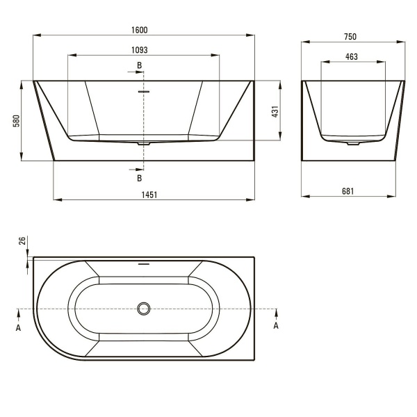 Акриловая ванна DEANTE Silia 160x75 R
