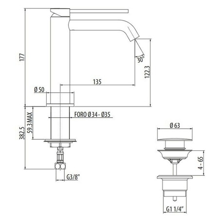Смеситель для раковины GATTONI Circle Two с донным клапаном 9144/91NS никель