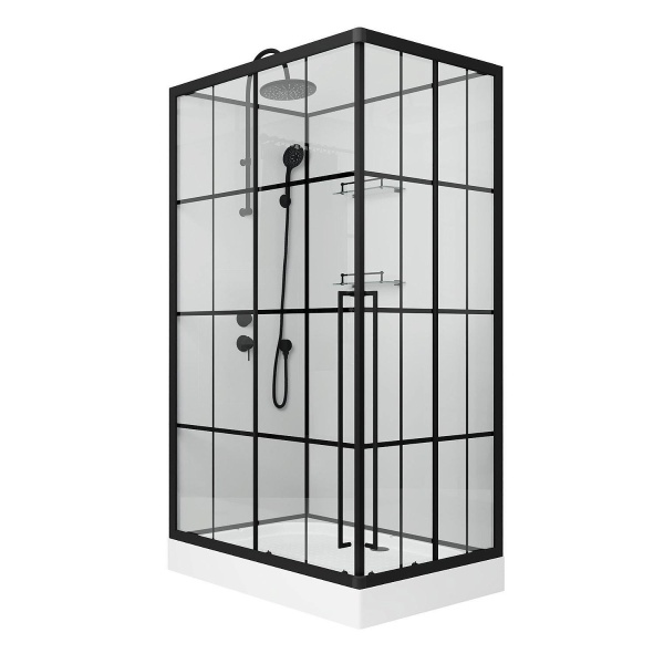 Душевая кабина NIAGARA Standart 100x80x225 R профиль черный матовый, стекло с рисунком клетка