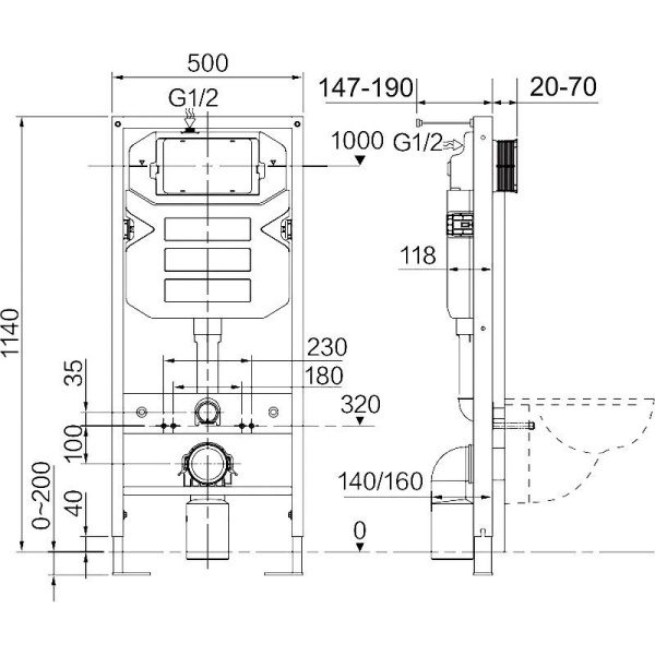 Инсталляция для подвесного унитаза CERAMICA NOVA Envision CN1002W, кнопка Flat белая