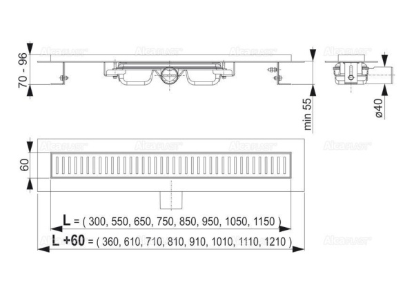 Дренажный канал ALCAPLAST APZ101-1150 с опорами