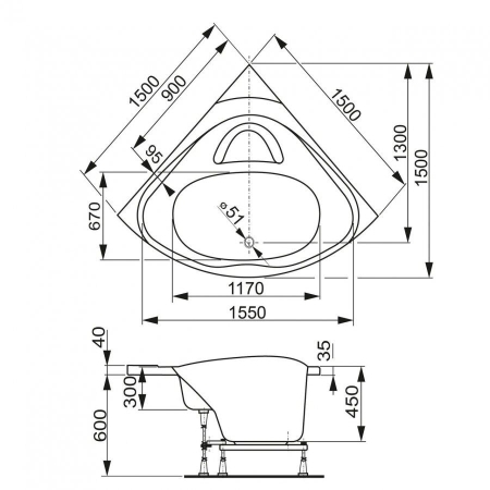 Акриловая ванна VAGNERPLAST Athena 150x150