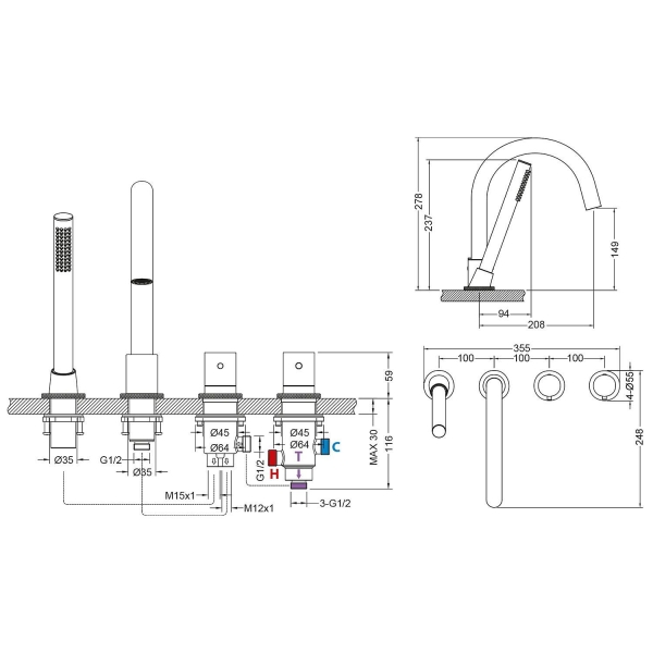 Смеситель на борт ванны TIMO Saona 2330/00Y