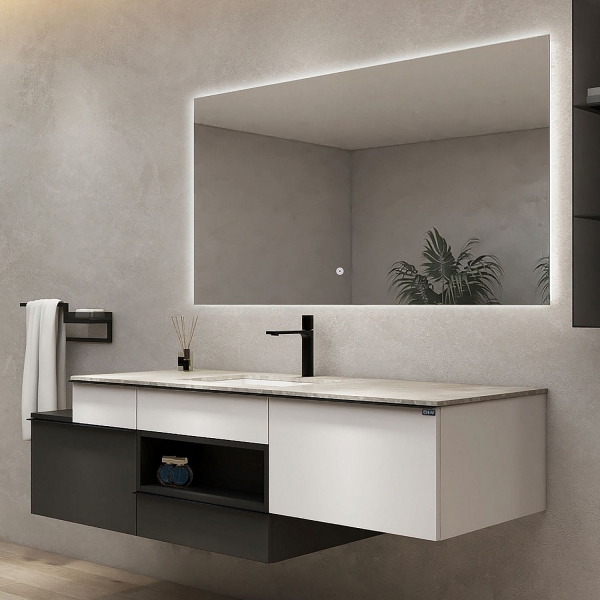 Тумба с раковиной BLACK&WHITE Gravity 180 белый/серый матовый