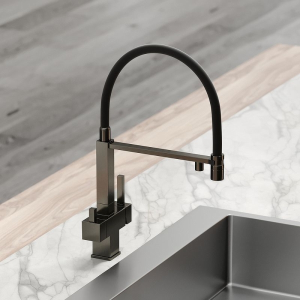 Смеситель для кухни SANCOS Moro с гибким изливом и подключ. фильтра SC4006GG вороненая сталь