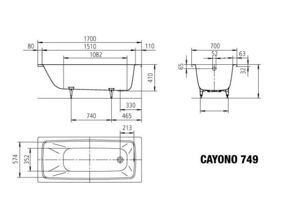 Стальная ванна KALDEWEI Cayono мод. 749, 170х70 Easy Clean