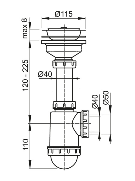Сифон для мойки ALCAPLAST A446-DN50/40