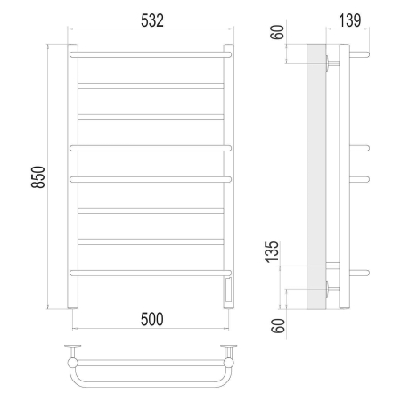 Полотенцесушитель электрический TERMINUS Евромикс 8П 50/85 СП 182Вт
