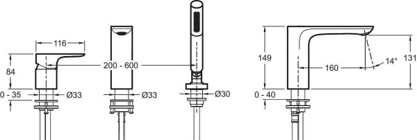 Смеситель на борт ванны JACOB DELAFON Aleo E72292-CP