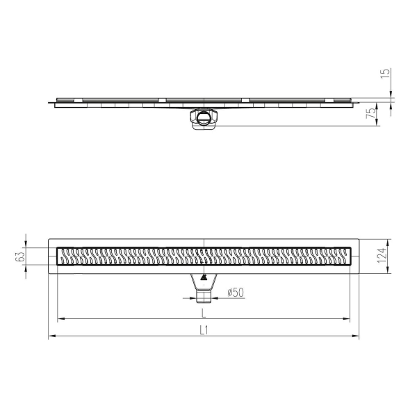 Дренажный канал MCH Aquarius CH PA 750 LN с решеткой, бок. сливом и пов. сифоном, D50