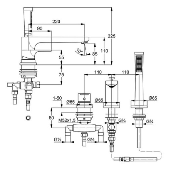 Смеситель на борт ванны KLUDI Zenta Sl 484480565