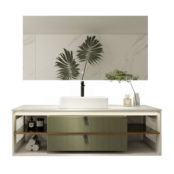 Тумба с раковиной BLACK&WHITE Gravity 150 белый/мятный матовый