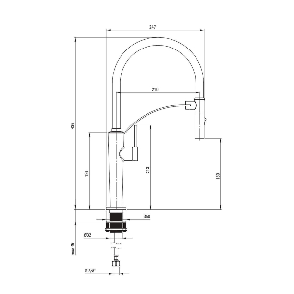 Смеситель для кухни DEANTE Corda с гибким изливом BRC_N72M черный матовый