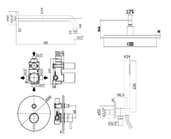 Душевой комплект PAFFONI Light KITLIG015HGSPKING медовое золото брашированное