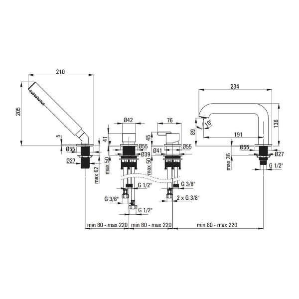 Смеситель на борт ванны DEANTE Silia BQS_N14M черный матовый
