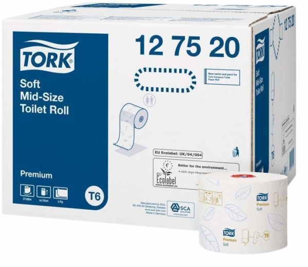 Tork туалетная бумага Mid-size в мини рулонах мягкая 127520, в коробке 27 рулонов