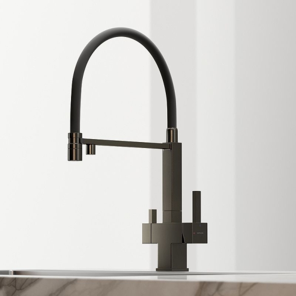 Смеситель для кухни SANCOS Moro с гибким изливом и подключ. фильтра SC4006GG вороненая сталь