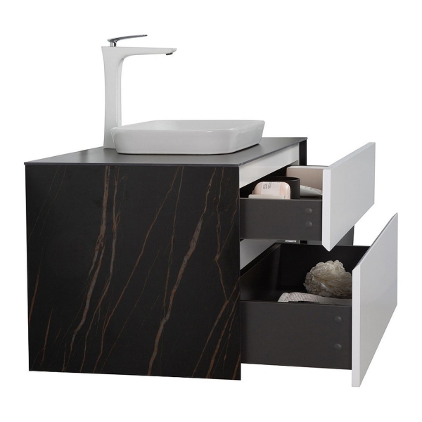 Тумба с раковиной BLACK&WHITE Universe 100 белый/темное дерево