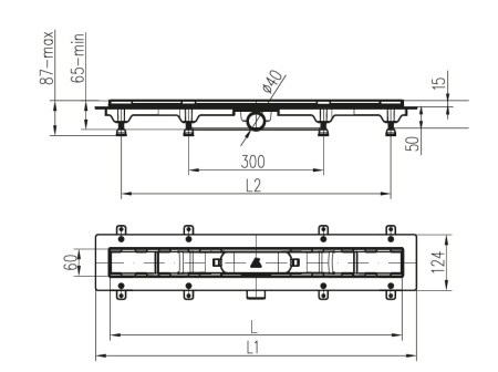 Дренажный канал MCH Klasik/Floor CH 750 KN с решеткой, бок. сливом и нерж. рамкой, D40