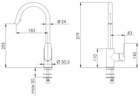 Смеситель для кухни REMER Dream с поворотным изливом D84