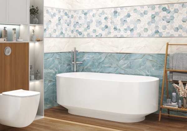 Maritime настенная плитка бирюзовая глянцевая декофон 25х50см Alma Ceramica TWU2550MRM16