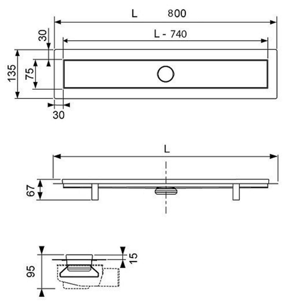 Дренажный канал TECE Linus 15100089 нержавеющая сталь