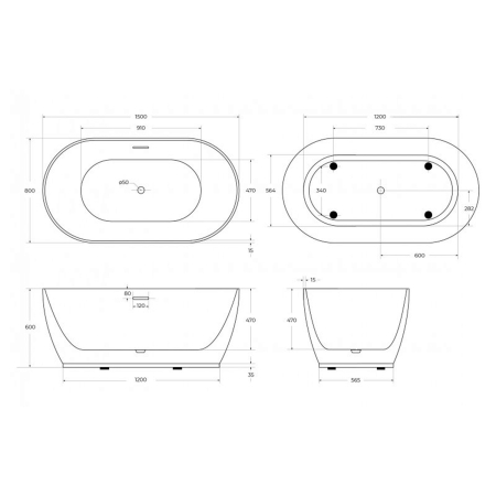 Акриловая ванна BELBAGNO BB413-1500-800 150x80