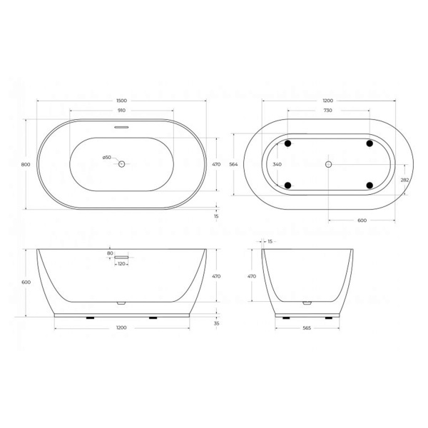 Акриловая ванна BELBAGNO BB413-1500-800 150x80