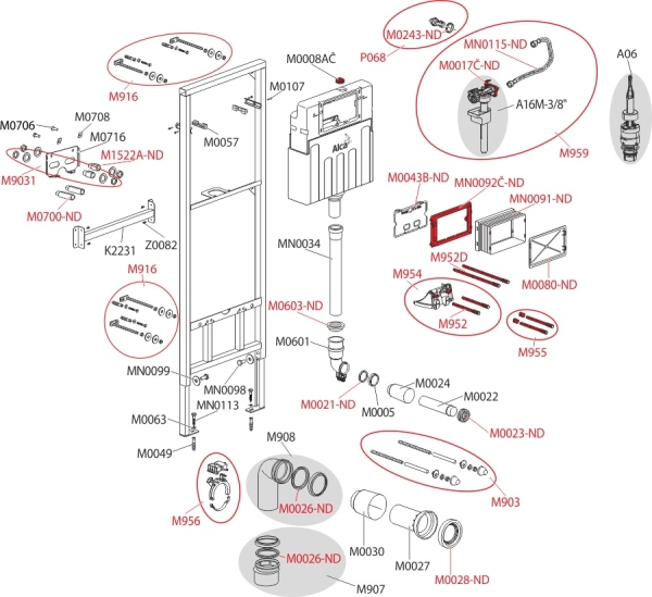Инсталляция для видуара и смесителя ALCAPLAST A108F/1500