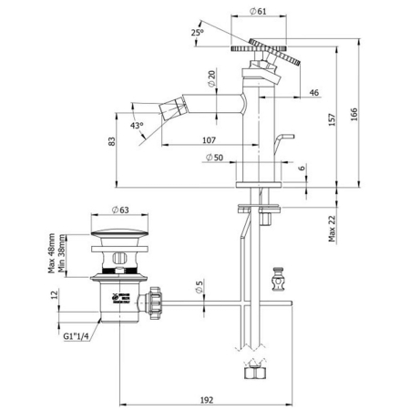 Смеситель для биде REMER Chrono с донным клапаном CH20BG золото брашированное