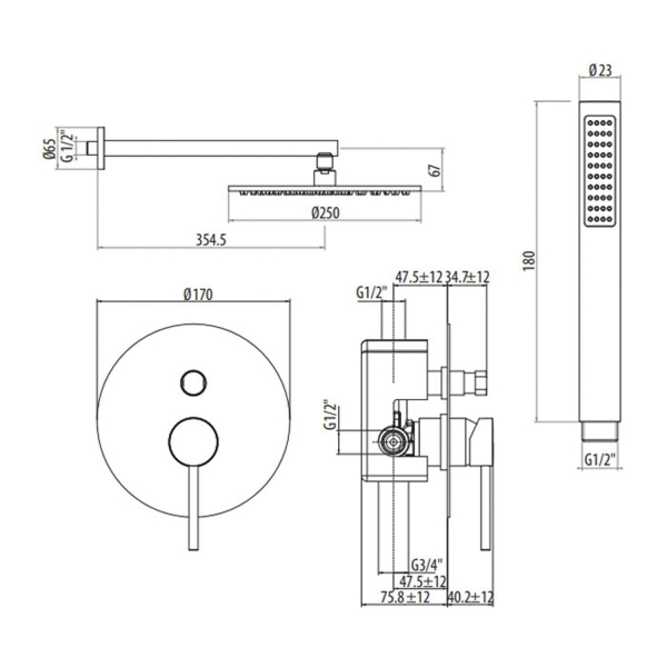 Душевой комплект GATTONI Circle Two 9190/PDC0