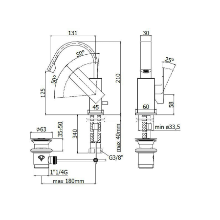 Смеситель для биде PAFFONI Elle с поворотным изливом и донным клапаном EL837CR