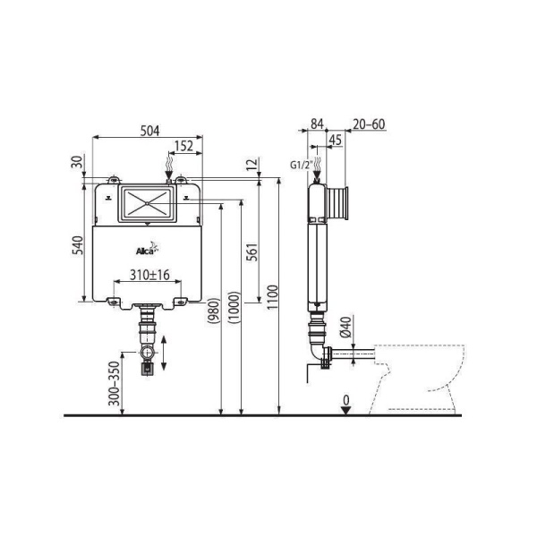 Смывной бачок скрытого монтажа ALCA PLAST Basicмodul Slim A1112B