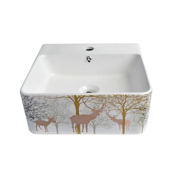 Раковина BRONZE DE LUXE Golden Deer 42 белая с рисунком