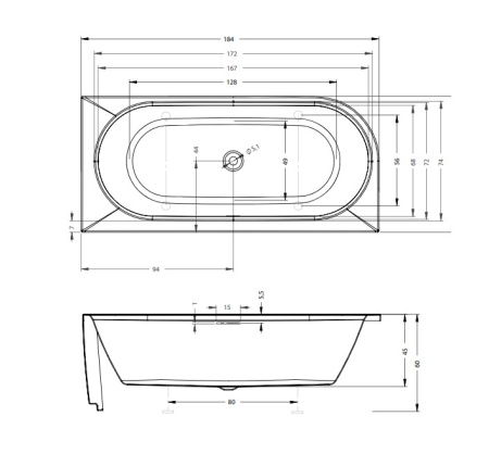 Акриловая ванна RIHO Desire L 180х84 с подсветкой