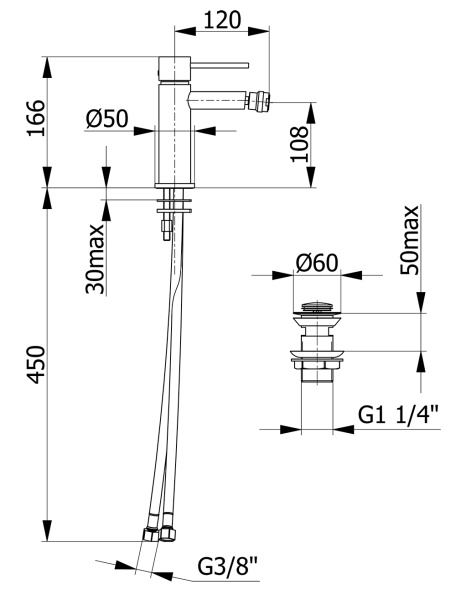 Смеситель для биде DEMM Spike с донным клапаном 6820