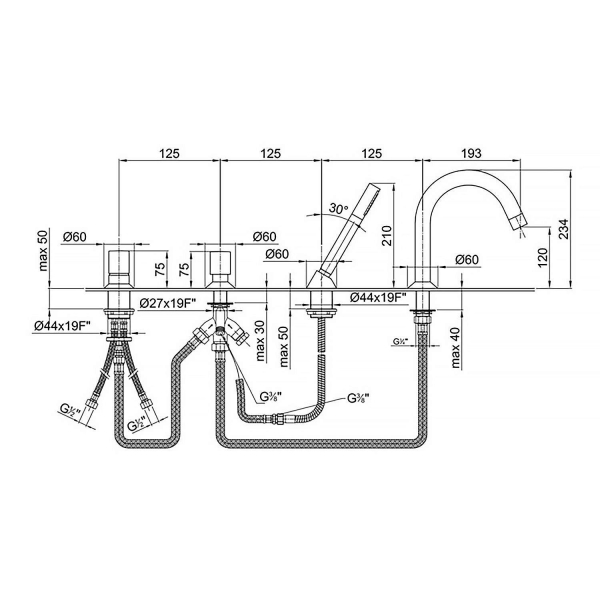 Смеситель на борт ванны FANTINI Nostromo 50 02 1665
