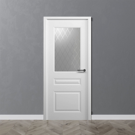 Дверь ALBERO Стиль-2 90x200 L белый матовый, стекло рубин