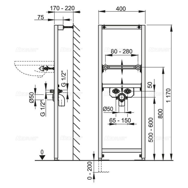 Инсталляция для раковин ALCA PLAST A104/1200