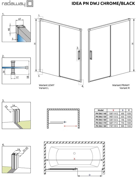Шторка для ванны RADAWAY Idea Black PN DWJ R 150x150