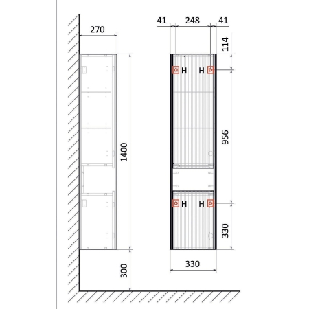 Пенал JORNO Tossony 140 подвесной черный матовый