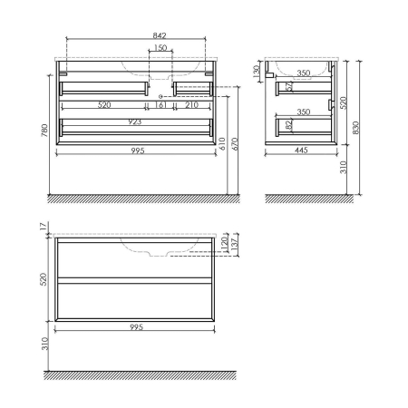Тумба под раковину SANCOS Marmi 2.0 с 2 ящиками 100 R дуб чарльстон