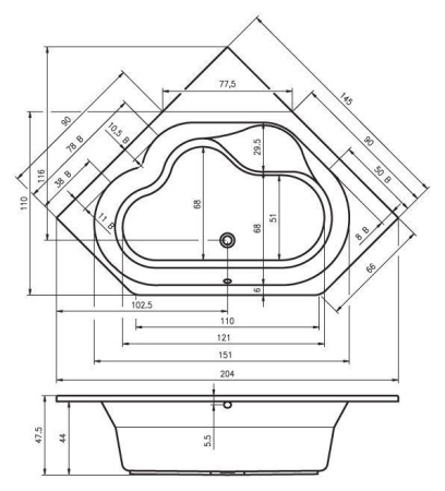 Акриловая ванна RIHO Winnipeg 145х145